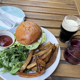 Fried Chicken Sandwich and half pint of Guinness Fried Chicken Sandwich and half pint of Guinness