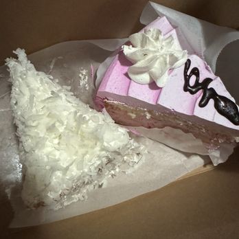 Delicious Bakery - Coconut sliced cake and strawberry/raspberry sliced cake. - Cupcakes Near Me - Northridge, California Delicious Bakery - Coconut sliced cake and strawberry/raspberry sliced cake. - Cupcakes Near Me - Northridge, California