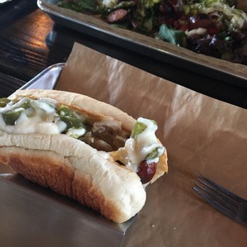 Bangers & Brews - Westside - Cajun, peppers, onion, garlic aioli - German Near Me - Bend, Oregon Bangers & Brews - Westside - Cajun, peppers, onion, garlic aioli - German Near Me - Bend, Oregon