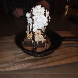 Cookie skillet with a brownie on top
