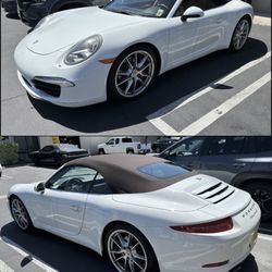 The Prestige Companies Auto Upholstery - Porsche 911 brown convertible soft top installed at our shop in Anaheim.