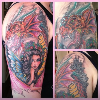 Electric 13 Tattoo - Amazing artwork all I told him was I want a dragon and a fairy and he created this masterpiece, amazing artist - Tattoo Near Me - Austin, Texas Electric 13 Tattoo - Amazing artwork all I told him was I want a dragon and a fairy and he created this masterpiece, amazing artist - Tattoo Near Me - Austin, Texas