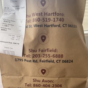 Shu Express - DoorDash delivery - well packed, food is hot & bag securely stapled shut - nice ... and apparently my # is 666 666-666 :-)~ - Szechuan Near Me - Avon, Connecticut