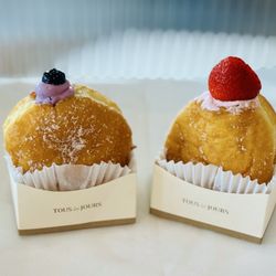 Tous Les Jours - Blueberry cloud donut and strawberry cloud donut.