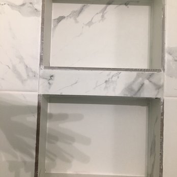 Abbey Plains Home Services - exposed raw tile in shower cubbies. I'd asked him to remedy this. - General Contractors Near Me Abbey Plains Home Services - exposed raw tile in shower cubbies. I'd asked him to remedy this. - General Contractors Near Me