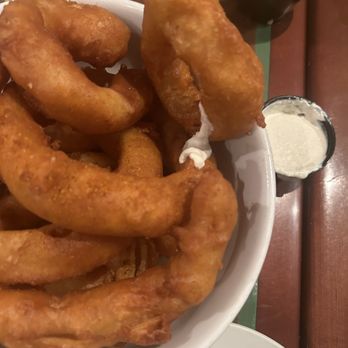 Franklins General Store - Beer - Battered Onion Rings (picture with horseradish for the onion rings & beer cheese for pretzel) - New American Near Me - Hyattsville, Maryland Franklins General Store - Beer - Battered Onion Rings (picture with horseradish for the onion rings & beer cheese for pretzel) - New American Near Me - Hyattsville, Maryland