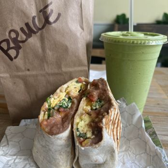 East Village Cafe - Veggie Burrito  Mean Green Machine - Cafes Near Me - Long Beach, California