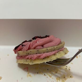 Crumbl - Glendale - Lemon Blackberry Cake. Seems they ran out of cake and started cutting them in half. Or they're underbaked/didn't rise. Bad and costs extra. - Bakeries Near Me - Glendale, California