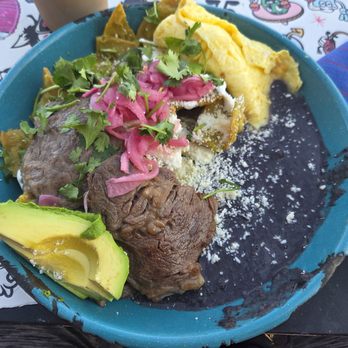 Buen Dia - Creamy verde chilaquiles w carne asada - Mexican Near Me - El Paso, Texas Buen Dia - Creamy verde chilaquiles w carne asada - Mexican Near Me - El Paso, Texas