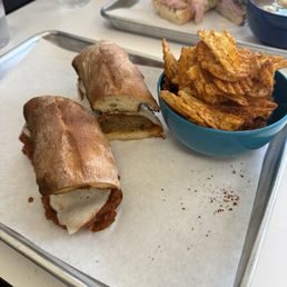 Half Meatball Sub and spicy house chips