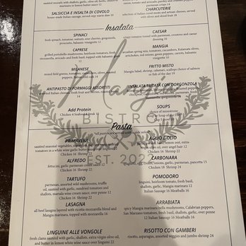 Mangia Bistro - Food menu front - Italian Near Me - Plano, Texas