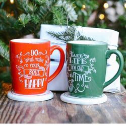 Christmas mugs with coaster ornaments $9.99