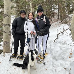 Snowshoeing with Alisha (not in the picture) and her dog Penguin.