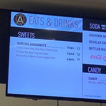 Delta Sky 360 Club - Menu for the donut place (during a United game) - Sports Clubs Near Me - Atlanta, Georgia Delta Sky 360 Club - Menu for the donut place (during a United game) - Sports Clubs Near Me - Atlanta, Georgia