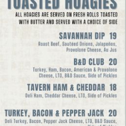 The menu for the Tavern Ham The menu for the Tavern Ham