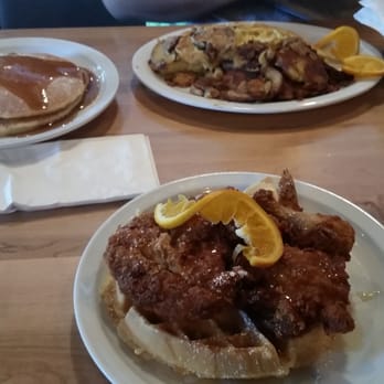 Brownstone Pancake Factory - Boyfriend got the country omelet  and short stack, for me chicken and waffles. Both amazingly delicious and huge portions - Breakfast & Brunch Near Me - Edgewater, New Jersey