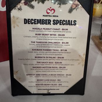 Mantra India - Daily Specials (as of early 12/2025) - Indian Near Me - Mountain View, California