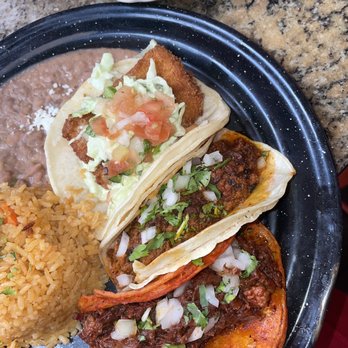 Baja Cantina - Birria Taco, Chorizo Taco, Baja Fish Taco with Side Rice & Beans - Mexican Near Me - The Woodlands, Texas