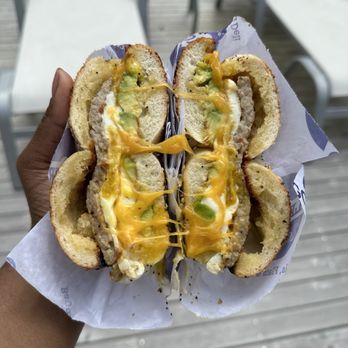 Goldberg's Famous Bagels - Sausage, Egg and Cheddar Cheese (avocado) - Bagels Near Me - Southampton, New York Goldberg's Famous Bagels - Sausage, Egg and Cheddar Cheese (avocado) - Bagels Near Me - Southampton, New York
