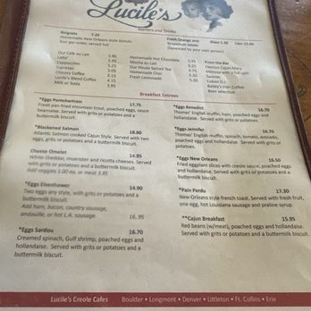 Lucile's Creole Cafe - One side of the menu 2/7/2026 - Cajun/Creole Near Me - Littleton, Colorado Lucile's Creole Cafe - One side of the menu 2/7/2026 - Cajun/Creole Near Me - Littleton, Colorado