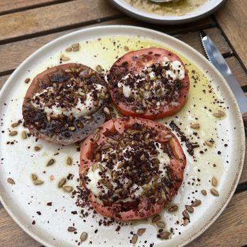 Sawa - Heirloom tomato with toum - Lebanese Near Me - Brooklyn, New York