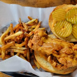 The Howlin' Wolf - Red rooster chicken sandwich and fries