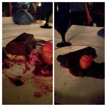 Ostra - Special dessert for the night called the chocolate brick (or something like that): before and after - I'm in heaven! - New American Near Me - San Antonio, Texas