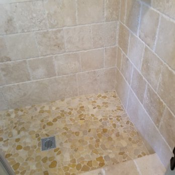 My Artistic Tile - Travertine tile shower with Pebble floor - Tiling Near Me - Oxnard, California