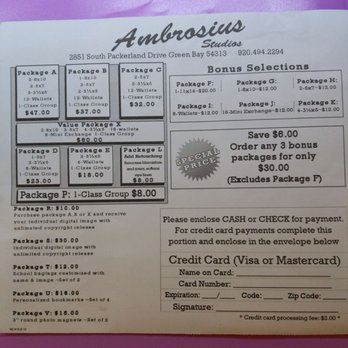 Ambrosius Studios - 2019 School Year Picture Prices. - Session Photography Near Me - Green Bay, Wisconsin