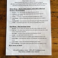 Manistee Wine Studio - Tasting menu pg1