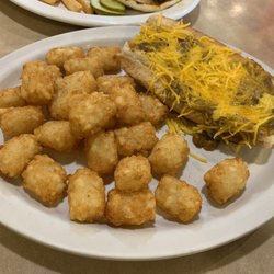 Blissfield Coney Island & Restaurant - Coney with cheese & tator tots.