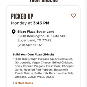 Blaze Pizza - This is what I ordered and they delivered the work with love . - Pizza Near Me - Sugar Land, Texas Blaze Pizza - This is what I ordered and they delivered the work with love . - Pizza Near Me - Sugar Land, Texas