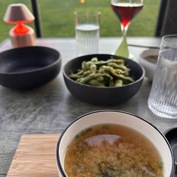 San Setto - Miso Soup: tofu | kombu | scallion with Chilled Edamame - Japanese Near Me - Santa Barbara, California