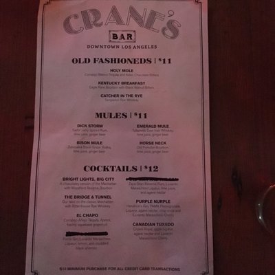 Menu photo 2 Crane's Bar Downtown Los Angeles, CA