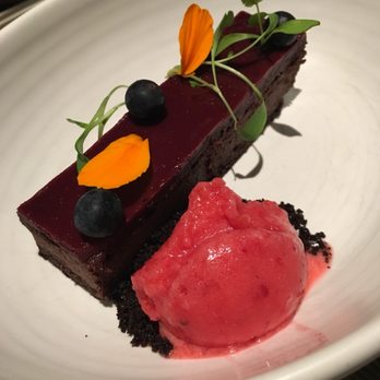 Orbit Revolving Restaurant - Chocolate cake with sorbet - Modern European Near Me - Auckland, AUK Orbit Revolving Restaurant - Chocolate cake with sorbet - Modern European Near Me - Auckland, AUK