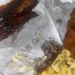 Food From The Heart - BBQ Pork Ribs Platter side of Mac and Cheese and Candied Yams