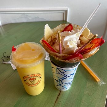 The Crepe Escape - Mango 1 Fruit Slush and Strawberry Banana Crepe - Creperies Near Me - Catonsville, Maryland