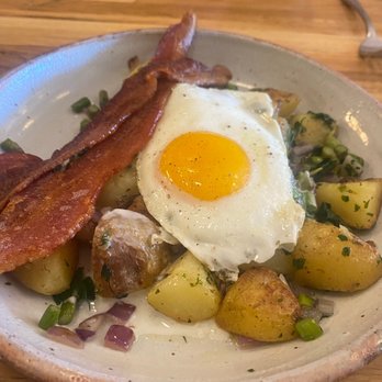 The Baker’s Table - Spring Vegetable Hash plus a side of bacon - New American Near Me - Newport, Kentucky