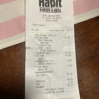 Habit Burger & Grill - Fast food is not cheap and it's worse when they forget items you paid for - Salad Near Me - La Mesa, California Habit Burger & Grill - Fast food is not cheap and it's worse when they forget items you paid for - Salad Near Me - La Mesa, California