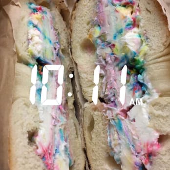 Bagel Belly - Chocolate bagel with rainbow cream cheese is love! - Bagels Near Me - New York, New York Bagel Belly - Chocolate bagel with rainbow cream cheese is love! - Bagels Near Me - New York, New York