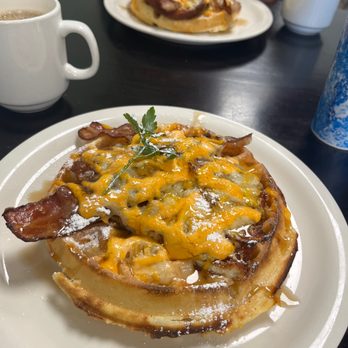 Scramblers Cafe - Spicy Bacon Chicken Waffle - Breakfast & Brunch Near Me - Norco, California Scramblers Cafe - Spicy Bacon Chicken Waffle - Breakfast & Brunch Near Me - Norco, California