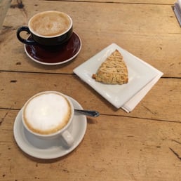 Cappucinno, latté and maple scone.