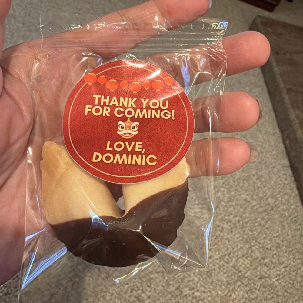 Fortune Cookie Factory - Chocolate dipped fortune cookie with our own custom label. - Desserts Near Me - Oakland, California Fortune Cookie Factory - Chocolate dipped fortune cookie with our own custom label. - Desserts Near Me - Oakland, California