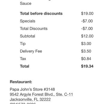 Papa Johns Pizza - Receipt for what I ordered. - Pizza Near Me - Jacksonville, Florida Papa Johns Pizza - Receipt for what I ordered. - Pizza Near Me - Jacksonville, Florida