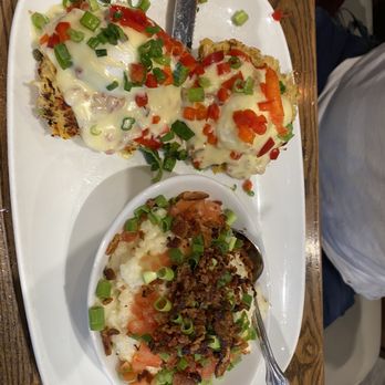 Another Broken Egg Cafe - Crab Cake Benedict with City Grits - American Near Me - Austin, Texas