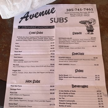 Avenue Subs - Key Largo - Menu - Sandwiches Near Me - Key Largo, Florida
