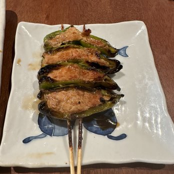 Yakitori Totto - Shishito peppers stuffed with chicken meatballs. A MUST try!! - Japanese Near Me - Somerville, Massachusetts Yakitori Totto - Shishito peppers stuffed with chicken meatballs. A MUST try!! - Japanese Near Me - Somerville, Massachusetts