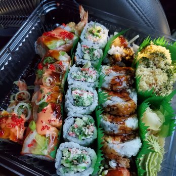 Kim's Sushi - Left to Right: French Kiss Roll, Crab Meat Salad Roll, Crab Tempura Roll - Sushi Bars Near Me - West Orange, New Jersey