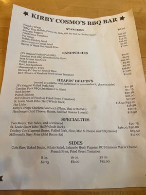 Menu photo 1 Kirby Cosmo's BBQ Bar Minturn, CO