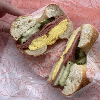 Pearl’s Bagels - Pickles, pork roll, egg, salt and pepper on a plain bagel - Bagels Near Me - Washington, DC, District of Columbia Pearl’s Bagels - Pickles, pork roll, egg, salt and pepper on a plain bagel - Bagels Near Me - Washington, DC, District of Columbia